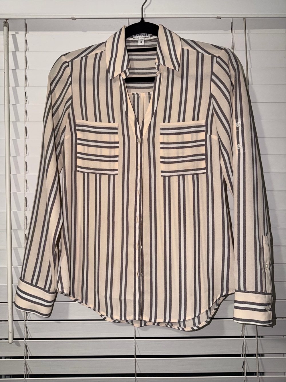 Express Cream Button-Up Shirt with Black Stripes